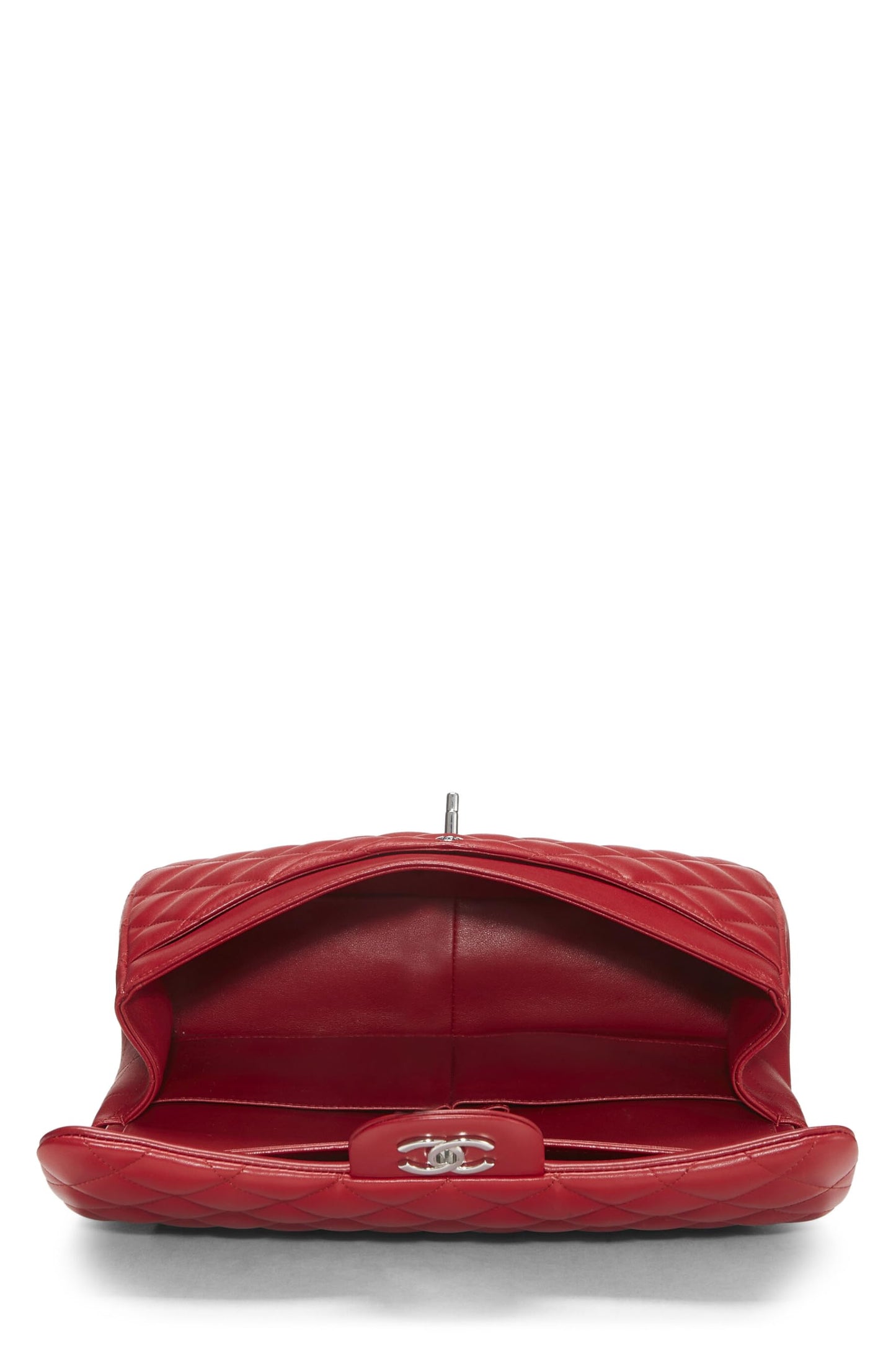 Chanel, sac à main jumbo à double rabat en cuir d'agneau matelassé rouge d'occasion, rouge