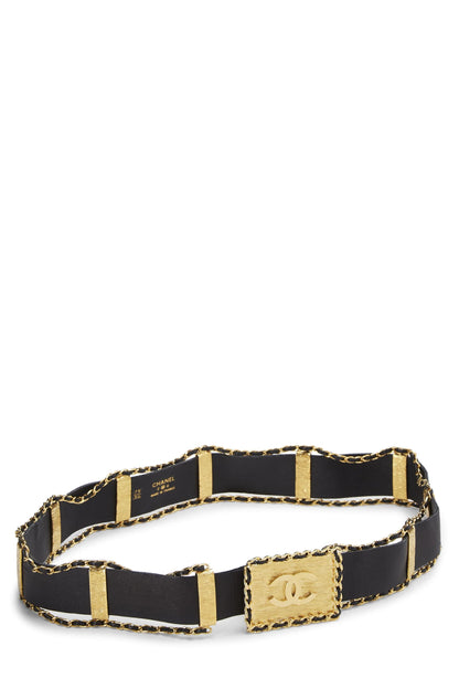 Chanel, Ceinture à boucle CC en cuir noir d'occasion 75, Noir