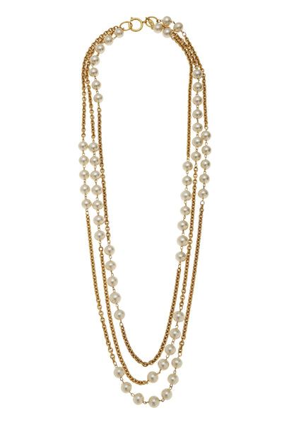 Chanel, Pre-Loved Gold & Faux Pearl Necklace XL, Gold