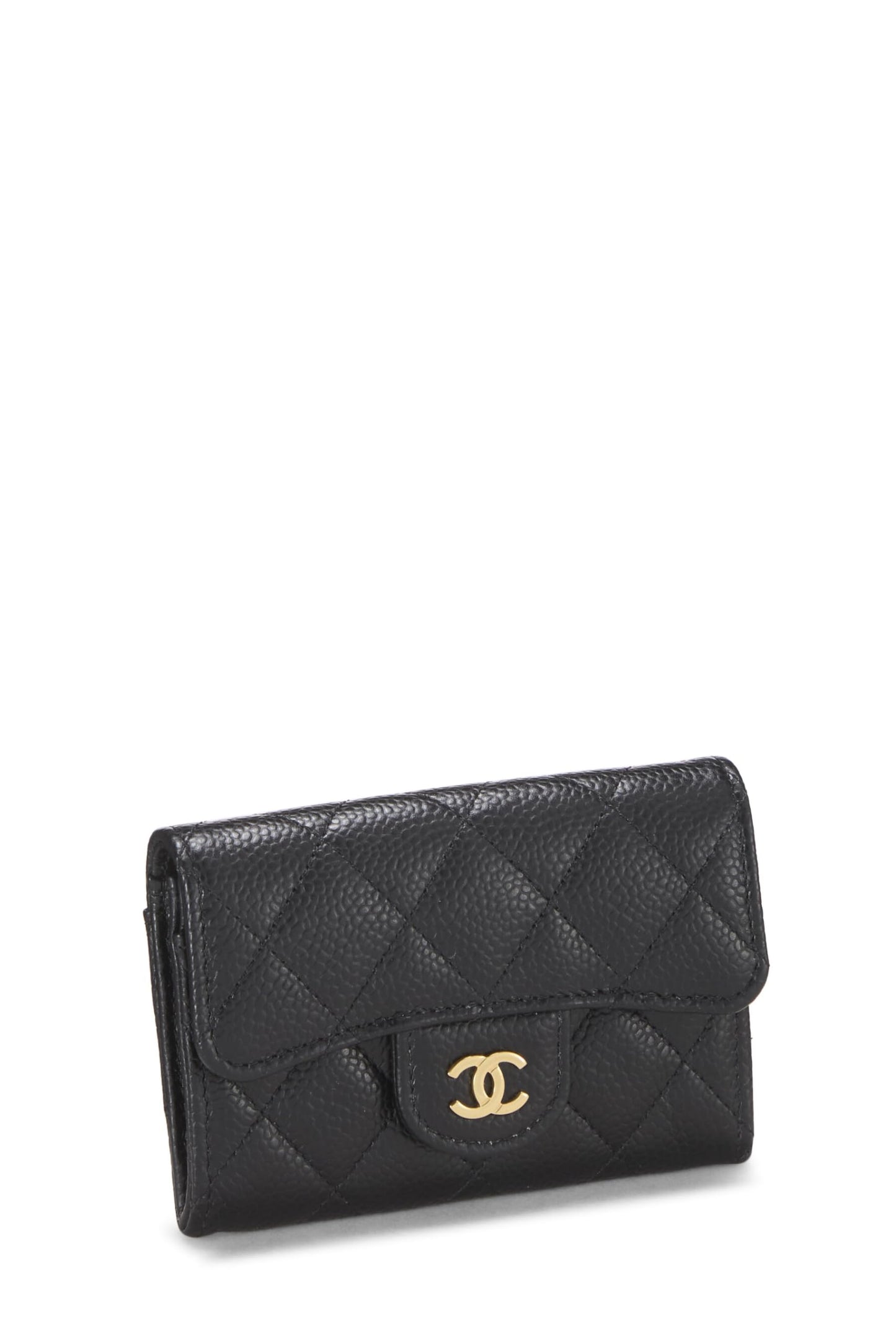 Chanel, Tarjetero 'CC' de caviar acolchado negro Pre-Loved, Negro