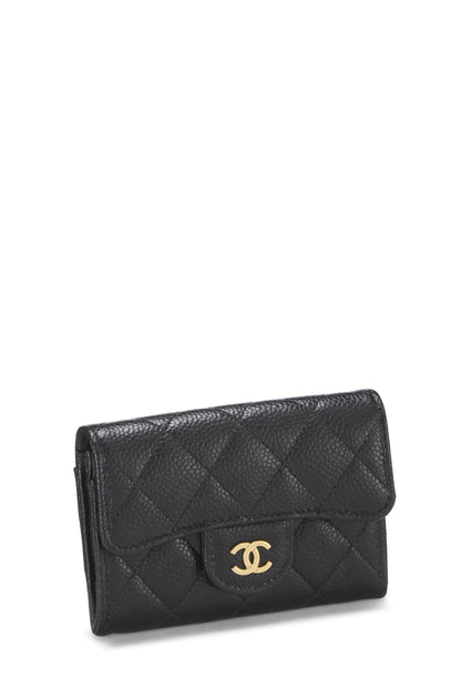 Chanel, Pre-Loved Black Quilted Caviar 'CC' Card Holder, Black