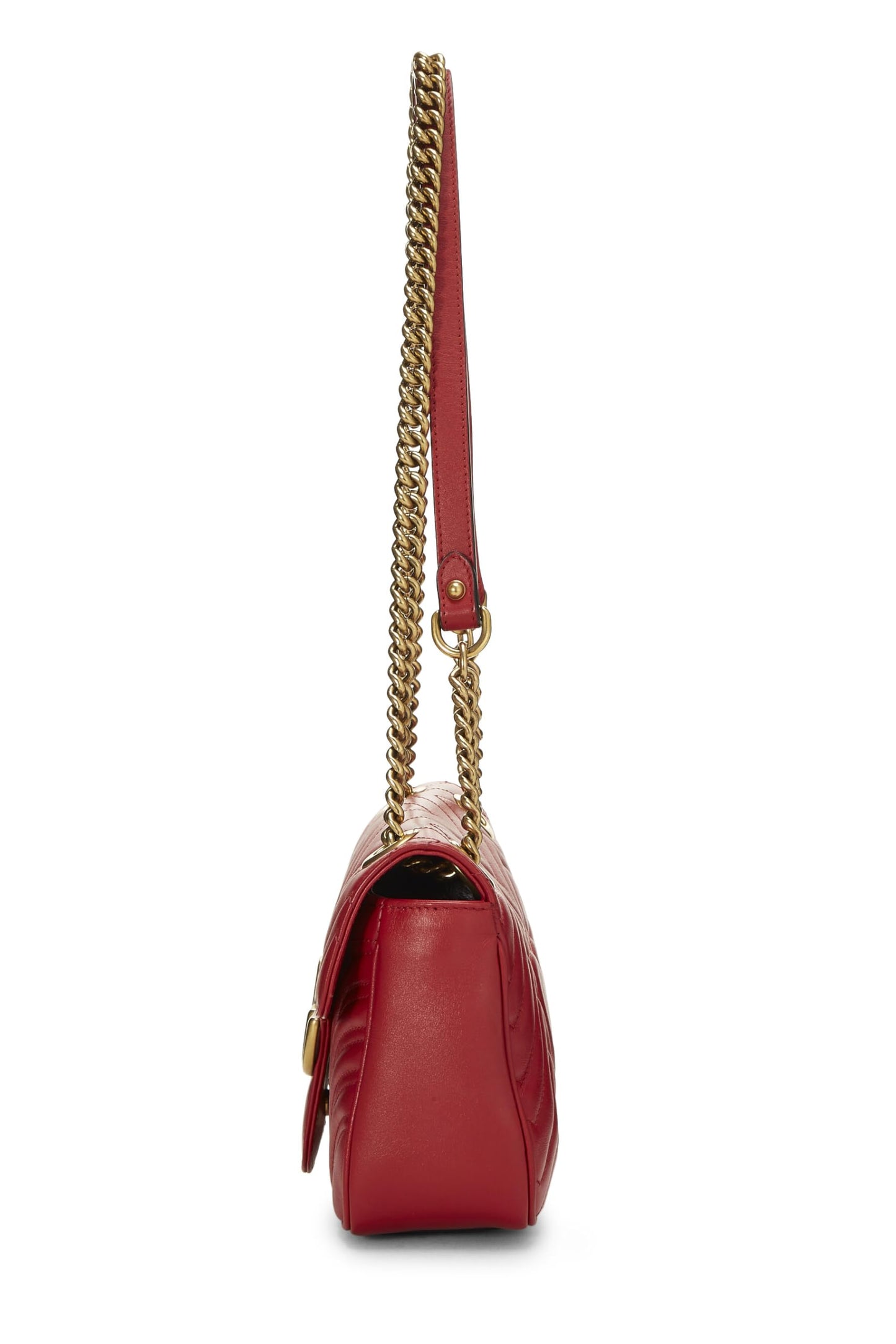 Gucci, Pre-Loved Red Leather GG Marmont Shoulder Bag Small, Red