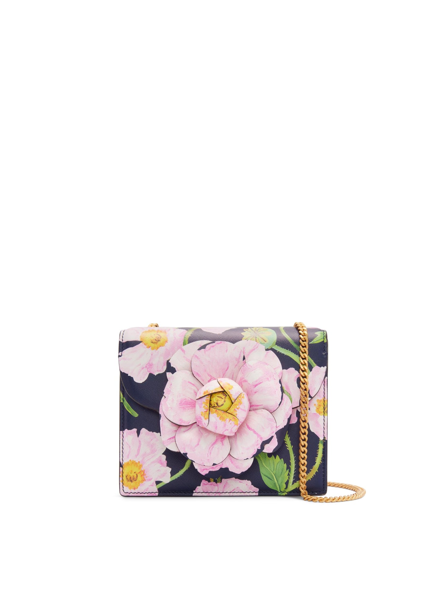 Oscar de la Renta, Bolso mini TRO con estampado de amapola, azul marino/rosa