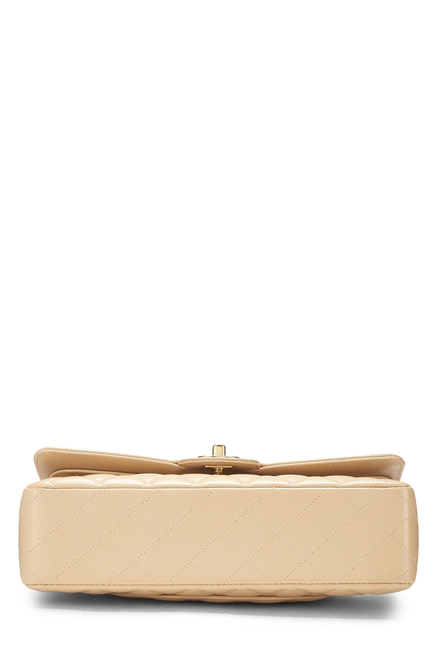 Chanel, sac à rabat double classique matelassé beige caviar d'occasion, taille M, beige