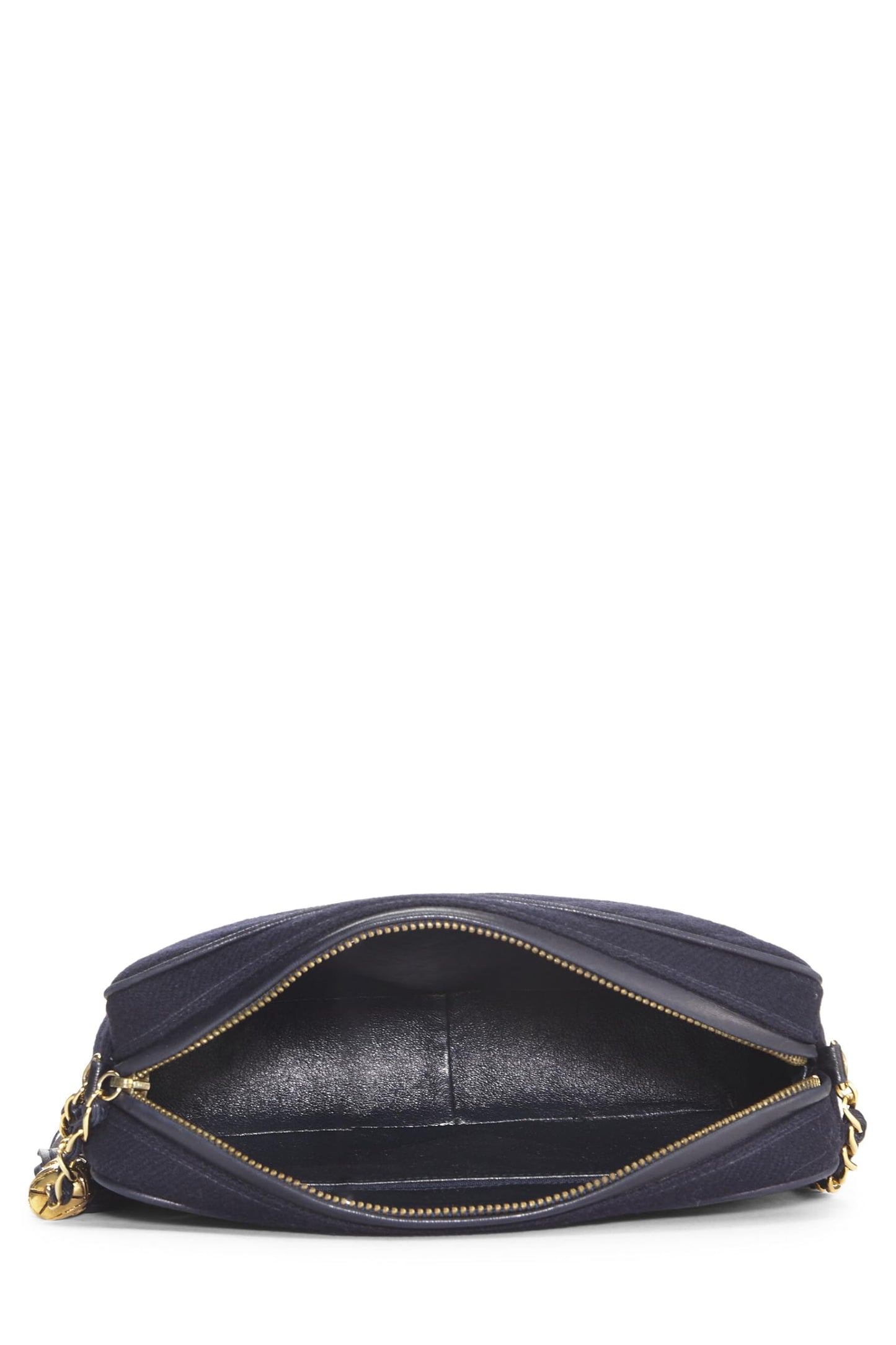 Chanel, sac photo « CC » en laine bleu marine d'occasion, taille moyenne, bleu marine