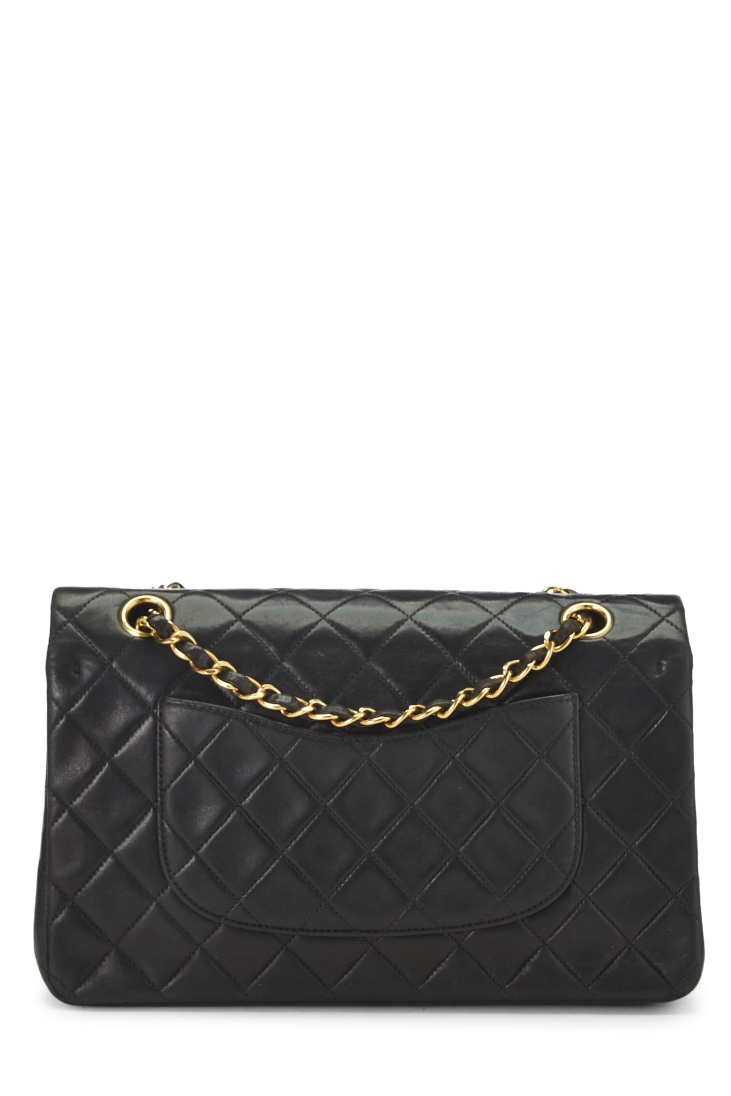 Chanel, Solapa doble clásica de piel de cordero acolchada negra Pre-Loved Mediana, Negro