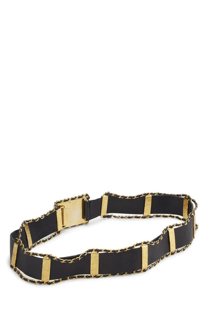 Chanel, Ceinture à boucle CC en cuir noir d'occasion 75, Noir