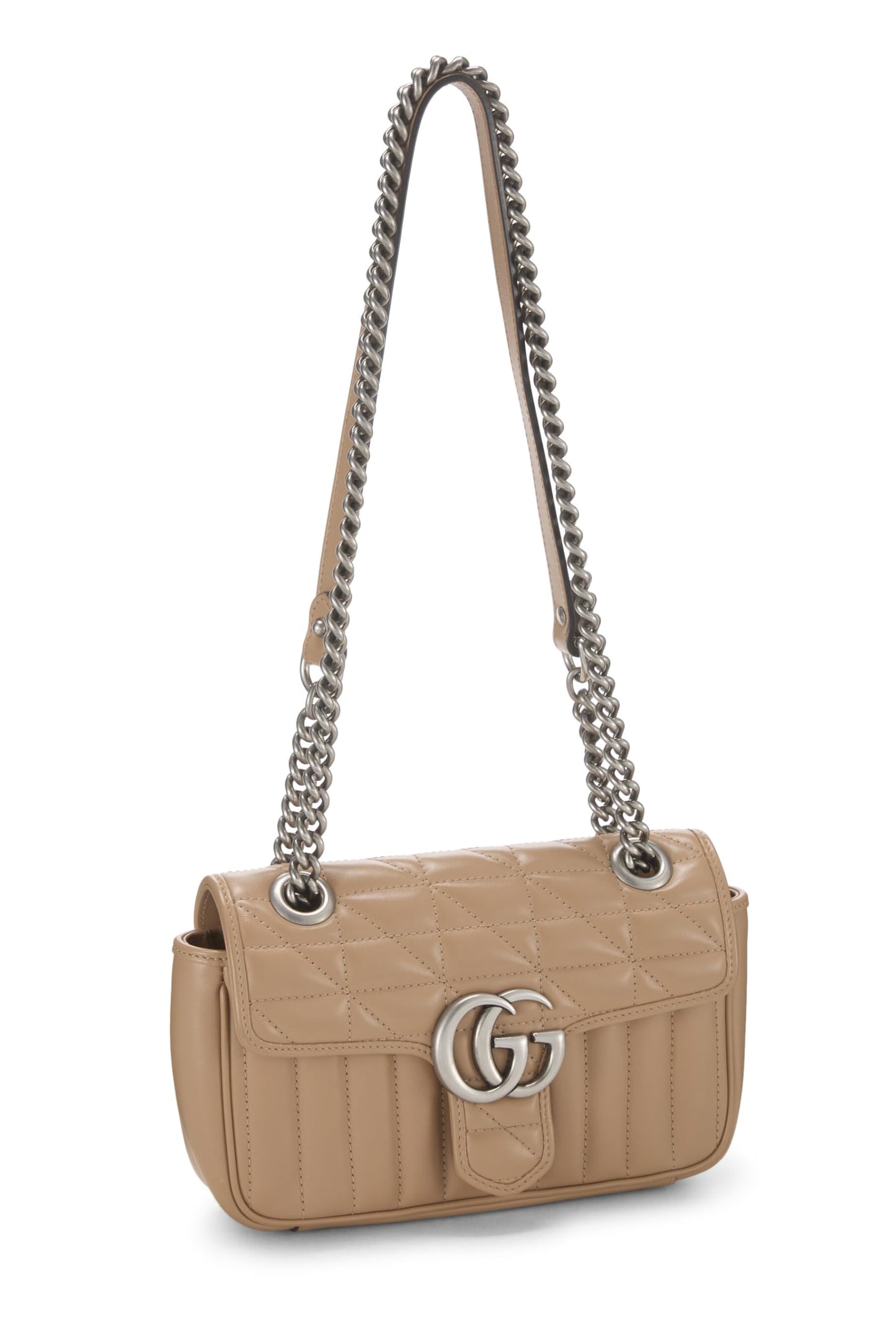 Gucci, Bolso de hombro Marmont Matelassé de cuero beige Pre-Loved, Marrón