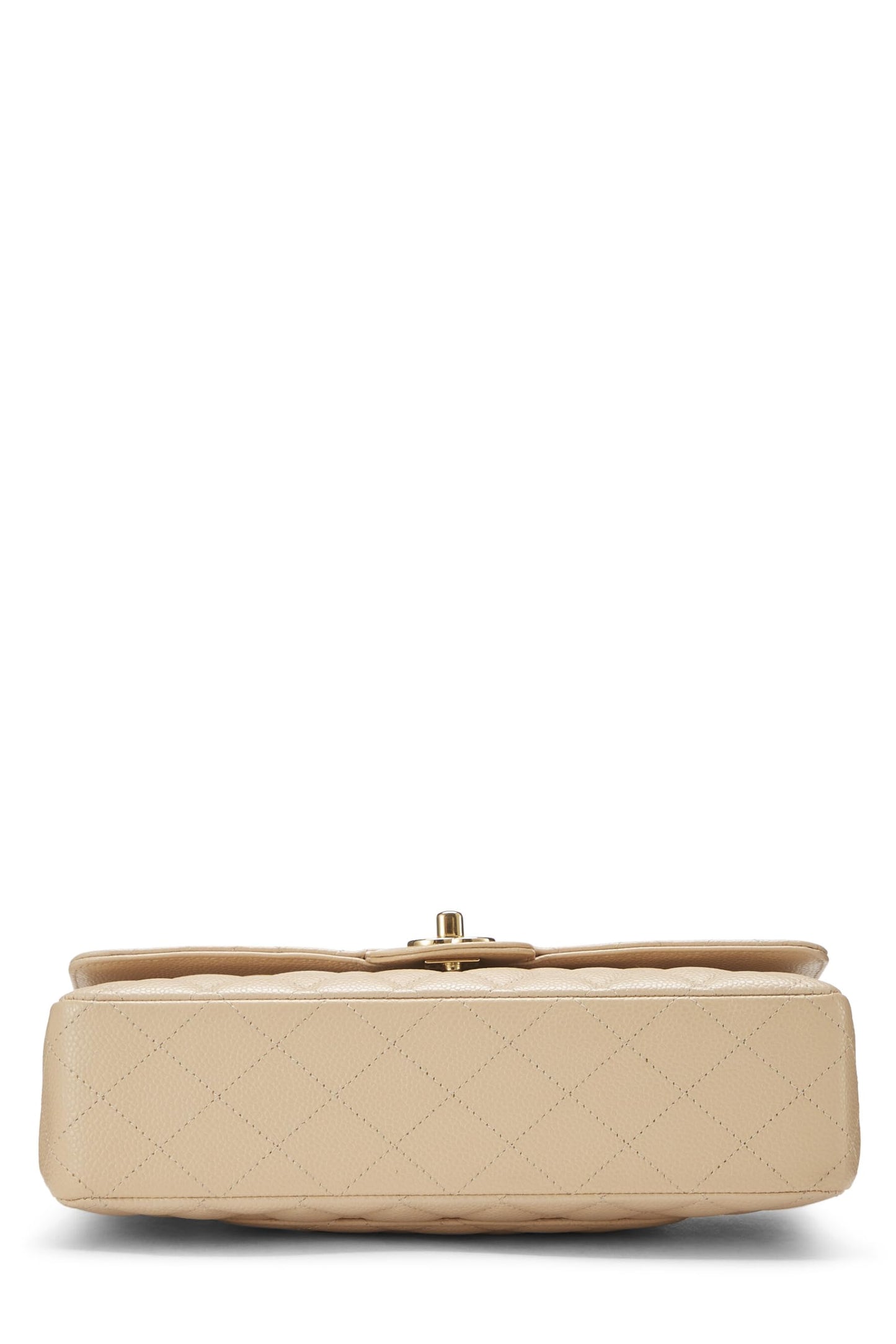 Chanel, sac à rabat double classique matelassé beige caviar d'occasion, taille M, beige