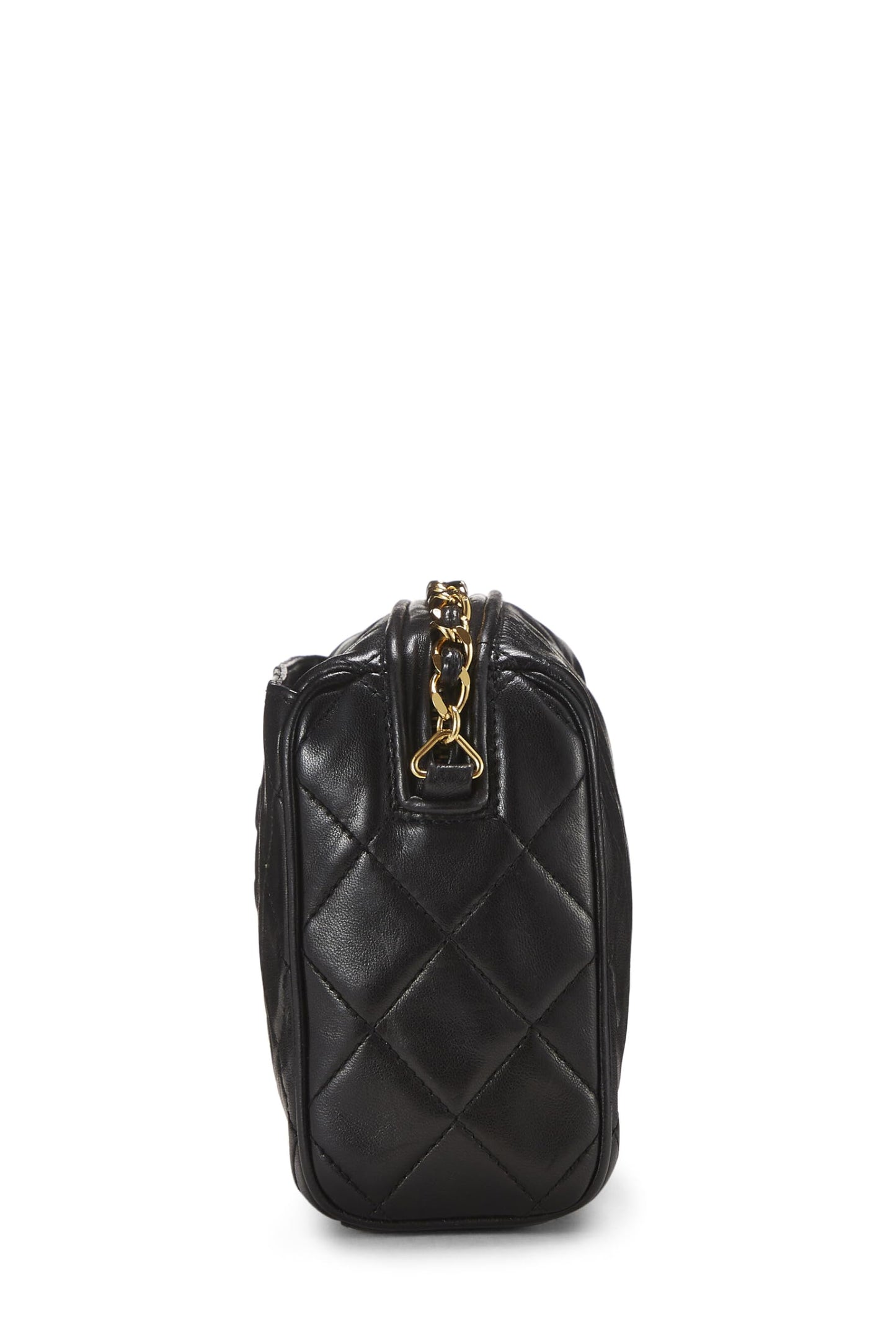 Chanel, Mini bolso para cámara con bolsillo en piel de cordero negra Pre-Loved, Negro