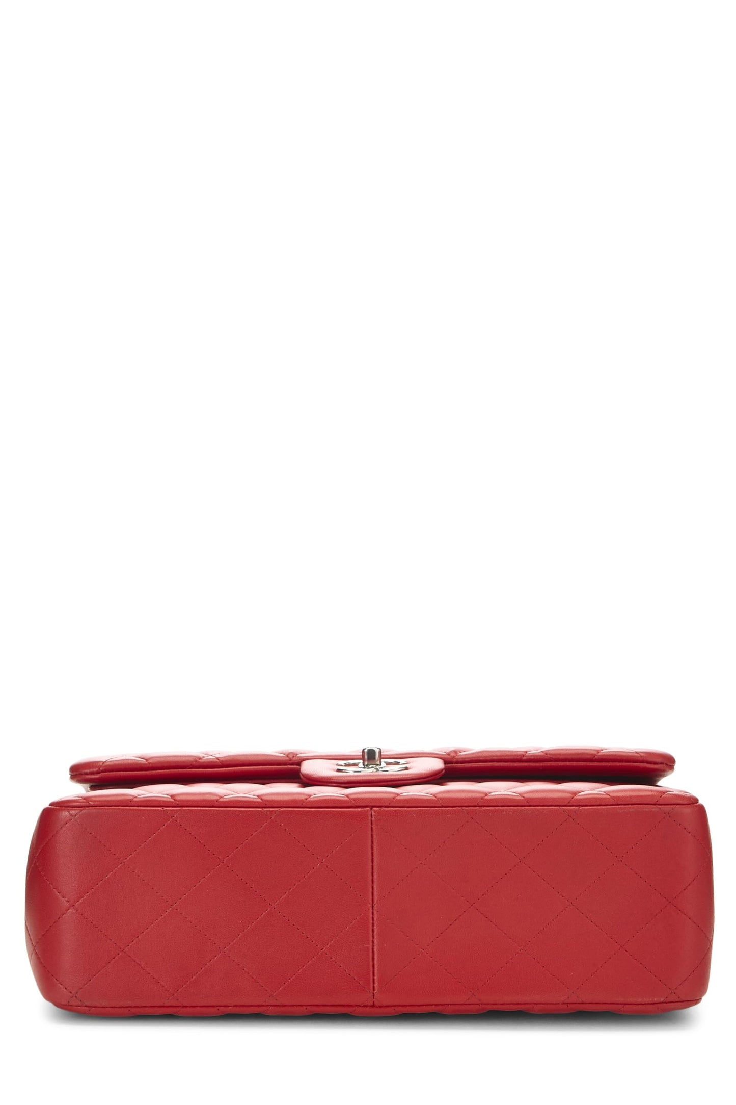 Chanel, Piel de cordero acolchada roja Pre-Loved New Classic Jumbo con doble solapa, Rojo