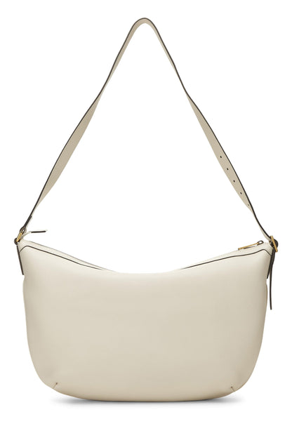 Gucci, Pre-Loved White Leather Logo Print Half Moon Hobo, White