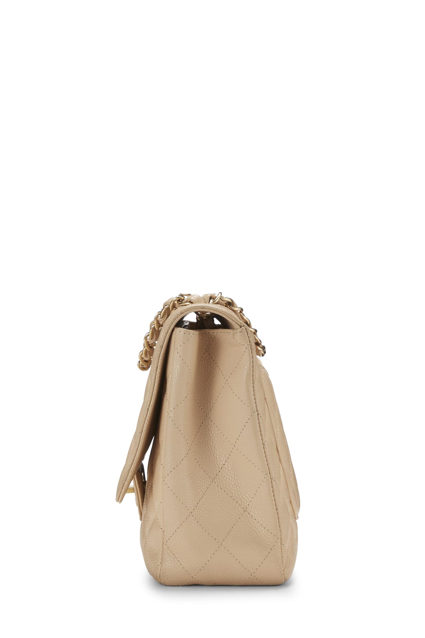 Chanel, sac à rabat jumbo matelassé beige caviar neuf classique d'occasion, beige