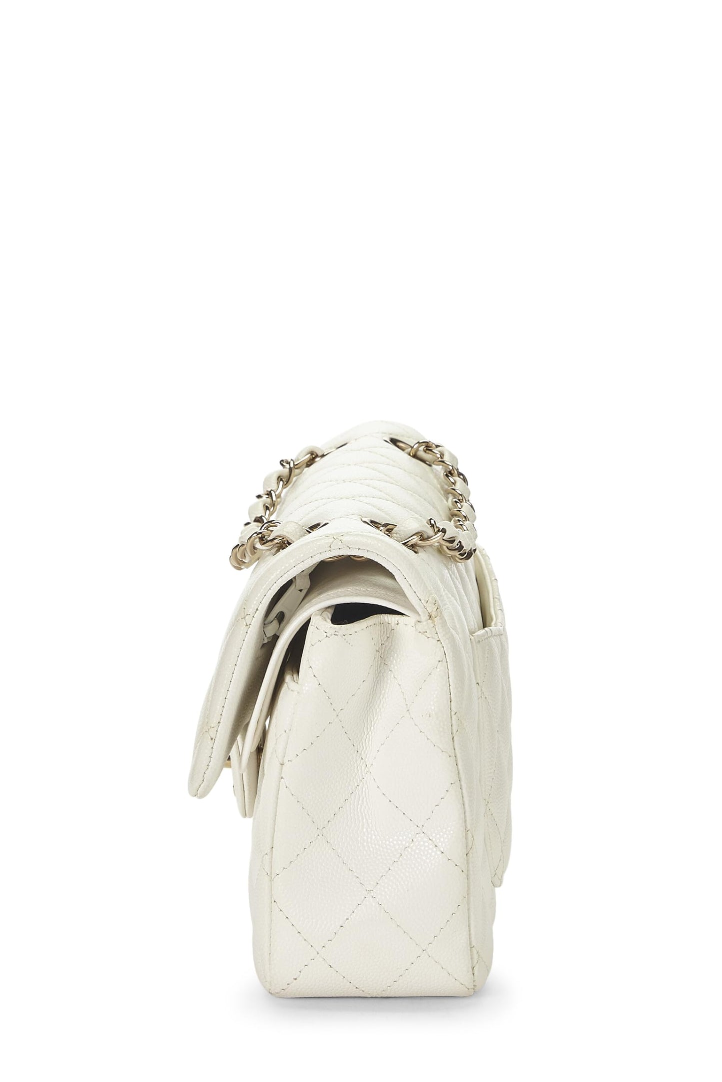 Chanel, Pre-Loved White Caviar Classic doble solapa pequeña, blanca