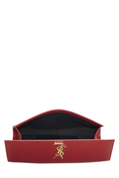 Yves Saint Laurent, Clutch Cassandre de piel de becerro granulada roja Pre-Loved, Rojo