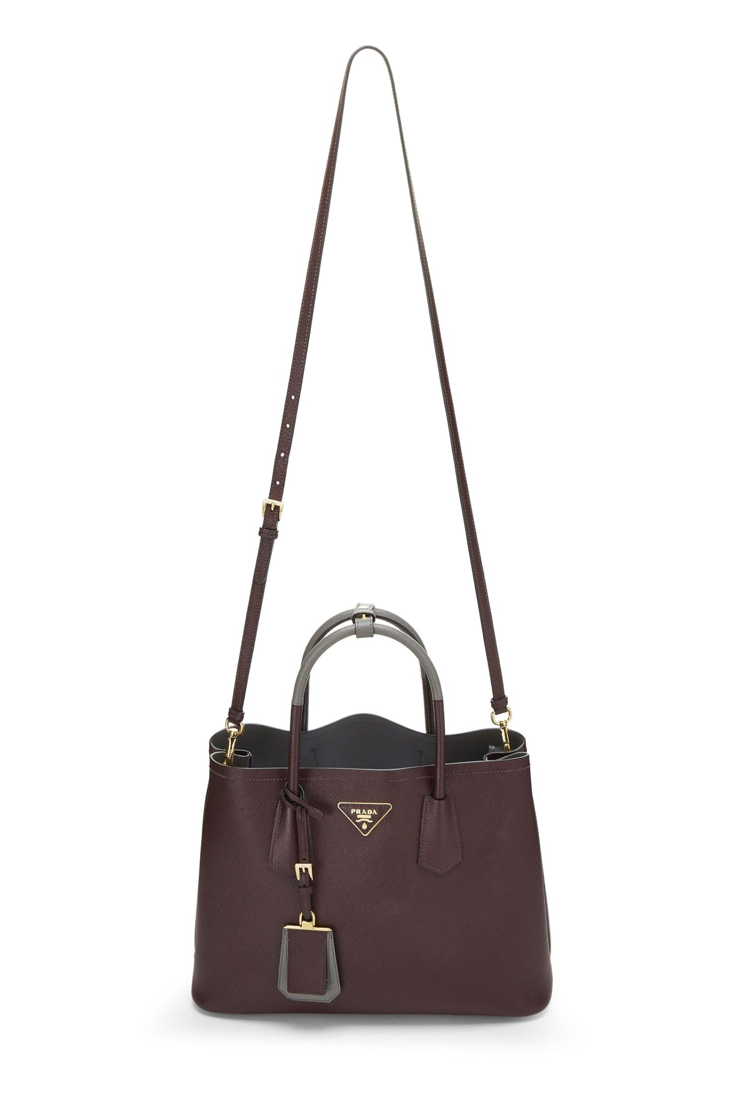 Prada, sac fourre-tout double taille moyenne en saffiano violet d'occasion, violet