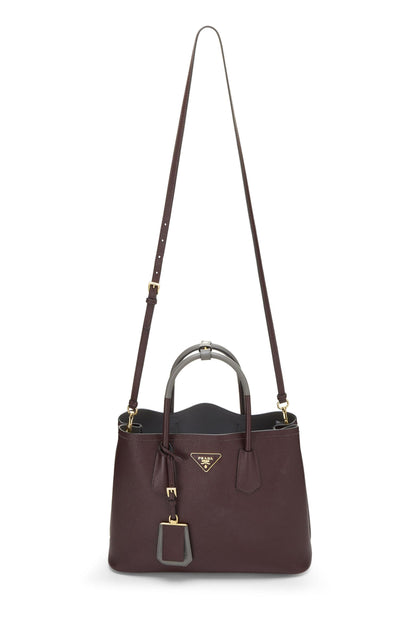 Prada, sac fourre-tout double taille moyenne en saffiano violet d'occasion, violet