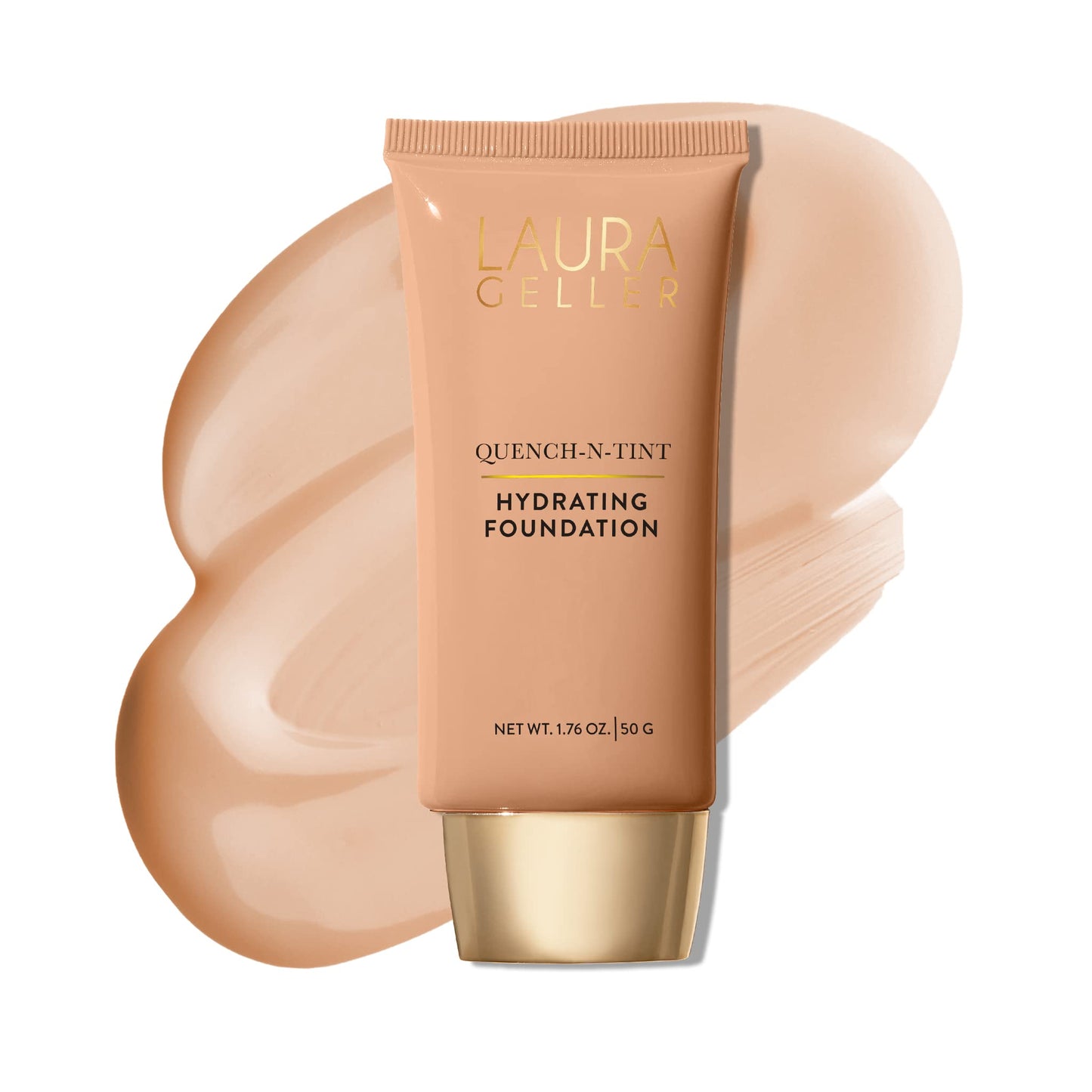 LAURA GELLER NEW YORK Base de maquillaje hidratante Quench-n-Tint - Ligera/media - Cobertura modulable de translúcida a ligera - Acabado con brillo natural - Fórmula ligera con ácido hialurónico