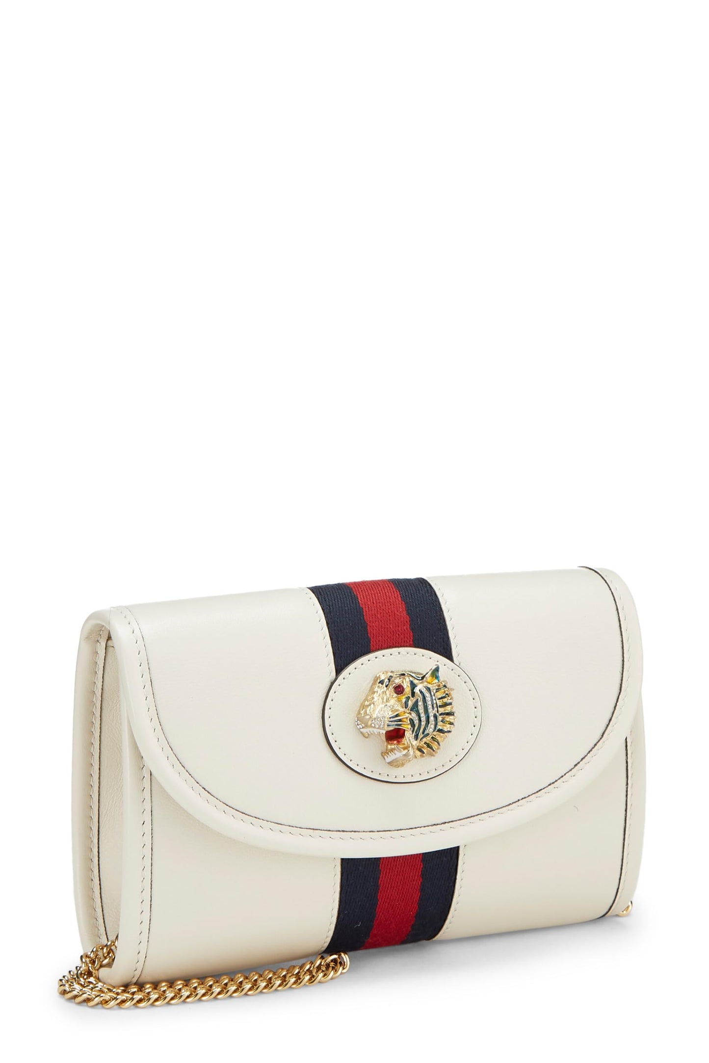 Gucci, Pre-Loved White Leather Web Rajah Shoulder Bag Mini, White