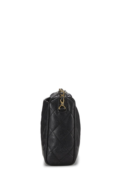 Chanel, Bolso para cámara con bolsillo de caviar acolchado negro Pre-Loved, mediano, Negro