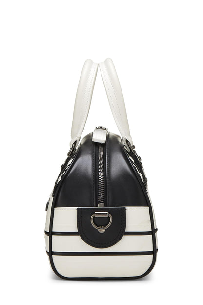 Dior, Pre-Loved White & Black Leather Vibe Bowling Bag Small, White