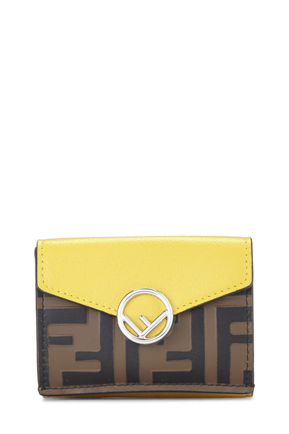 Fendi, portefeuille compact « F is Fendi » en cuir jaune d'occasion, jaune