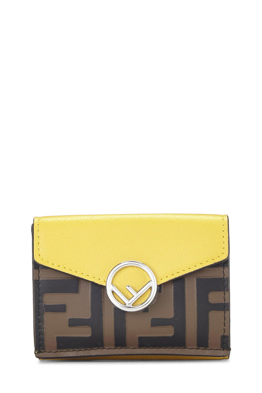 Fendi, portefeuille compact « F is Fendi » en cuir jaune d'occasion, jaune