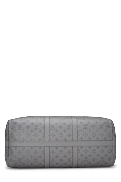 Louis Vuitton, sac bandoulière Keepall 50 en cuir gris Monogram Shadow d'occasion, gris