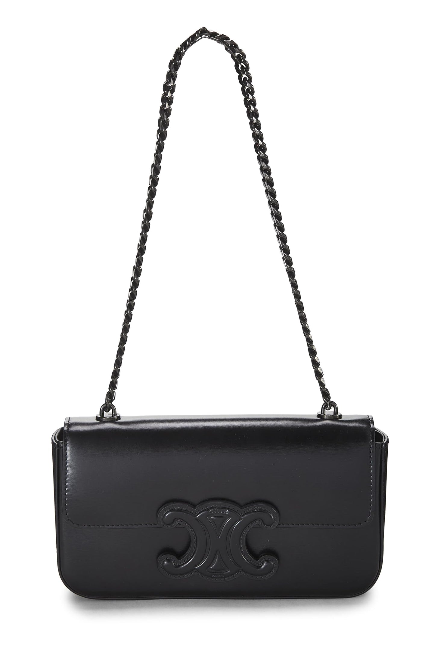 Céline, Pre-Loved Black Calfskin Claude Chain Shoulder Bag, Black