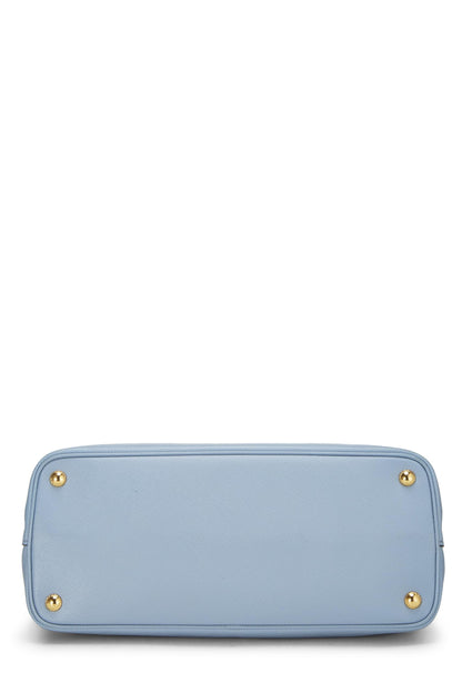 Prada, sac fourre-tout double taille moyenne en saffiano bleu d'occasion, bleu