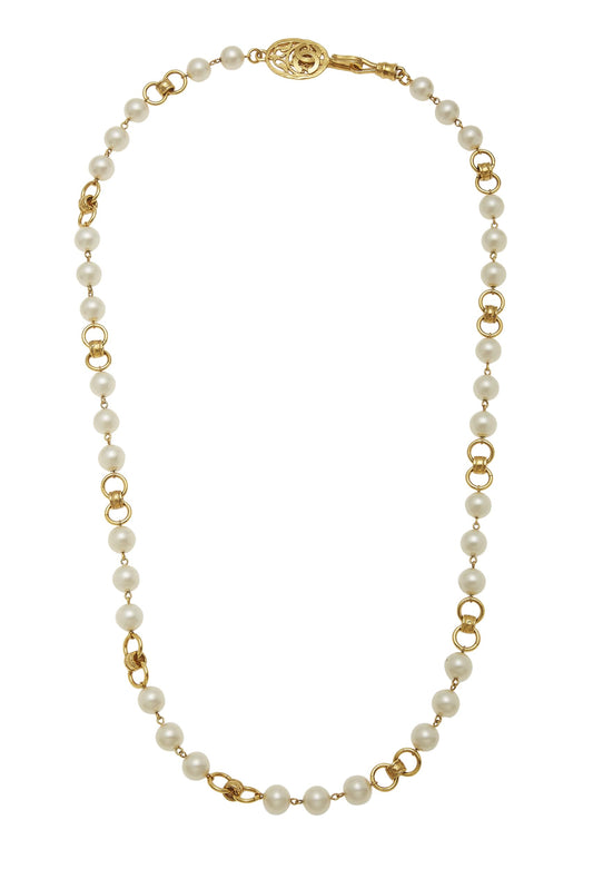 Chanel, Pre-Loved Gold & Faux Pearl Necklace, Gold