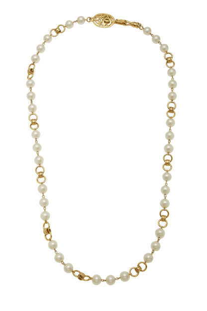 Chanel, Collier en fausses perles et en or d'occasion, or