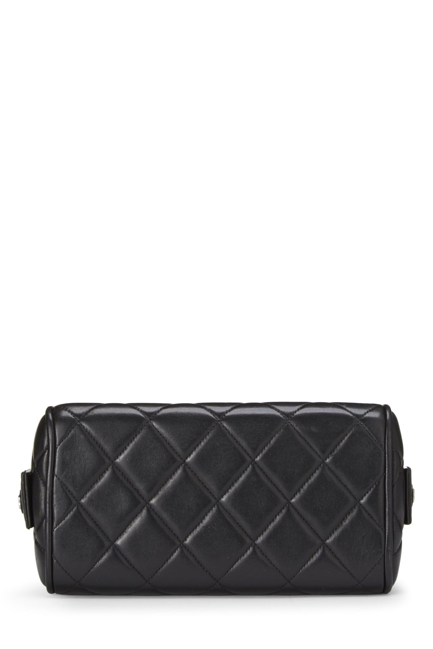 Chanel, petite trousse de toilette en cuir d'agneau matelassé noir d'occasion, noir