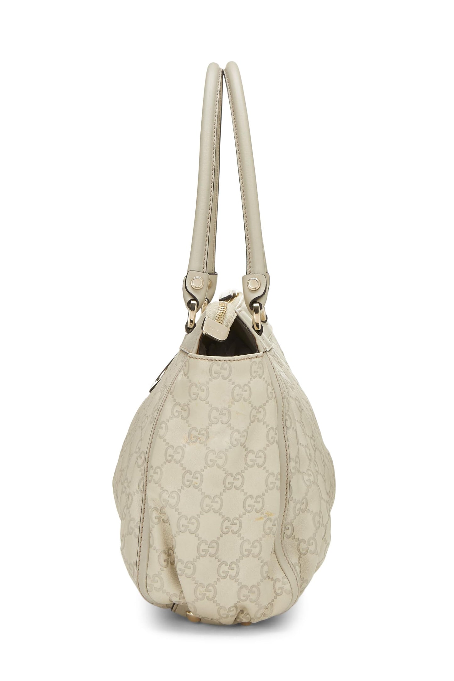 Gucci, sac fourre-tout zippé Abbey à anneau en D Guccissima blanc d'occasion, blanc