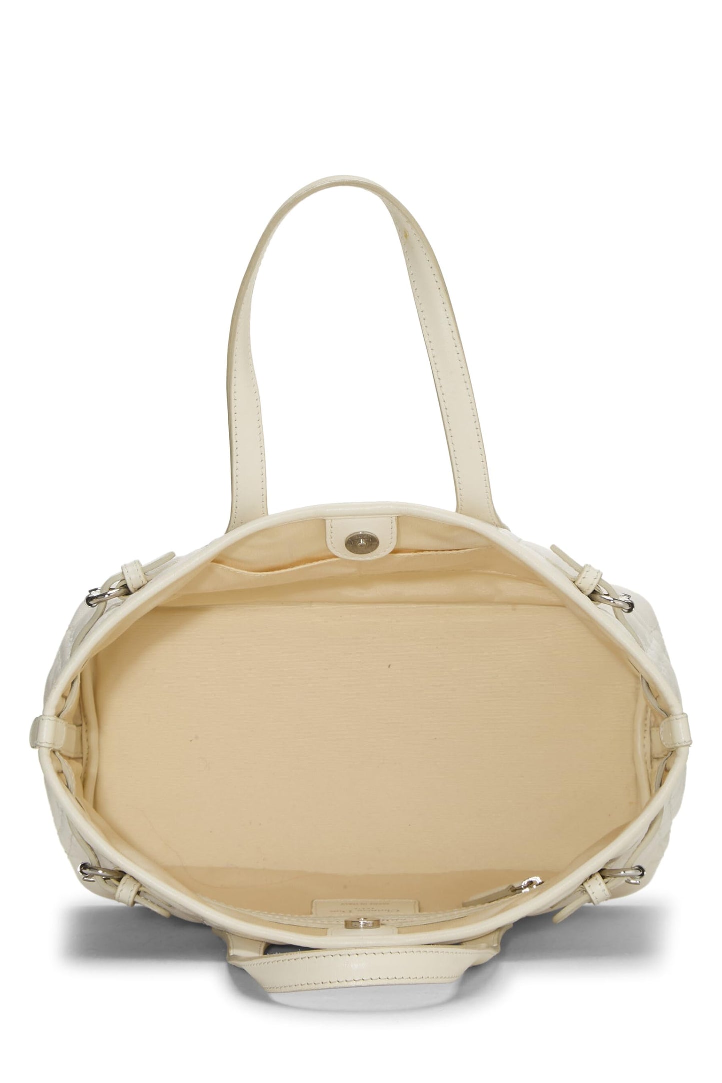 Dior, Bolso tote Panarea pequeño de lona revestida Cannage blanca Pre-Loved, Blanco