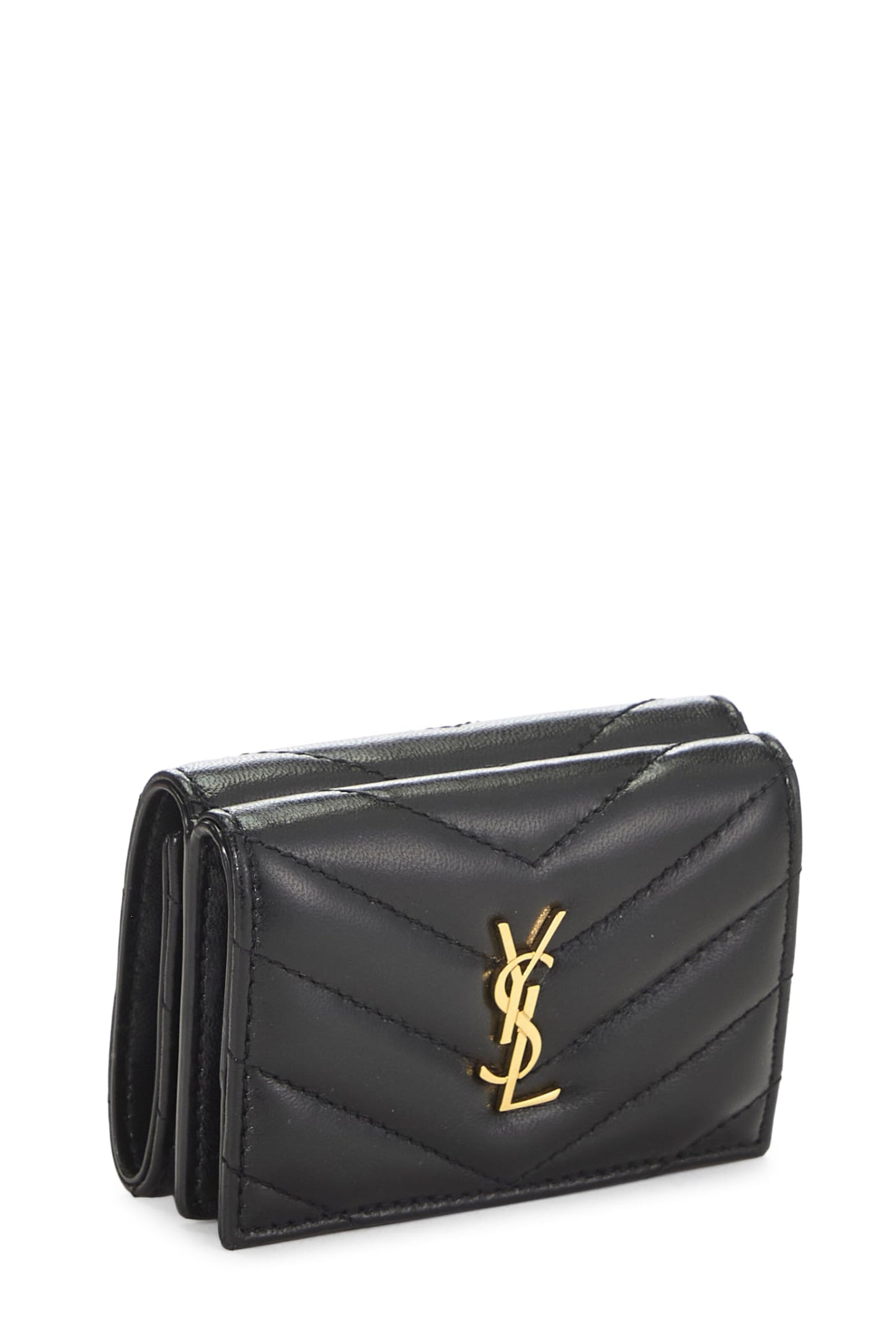 Yves Saint Laurent, portefeuille compact Origami en cuir d'agneau noir d'occasion, noir