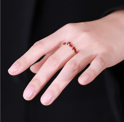 Pigeon Blood Ruby Ring Female 18K Gold Treasure Double-layer Tail Ring Elastic Model