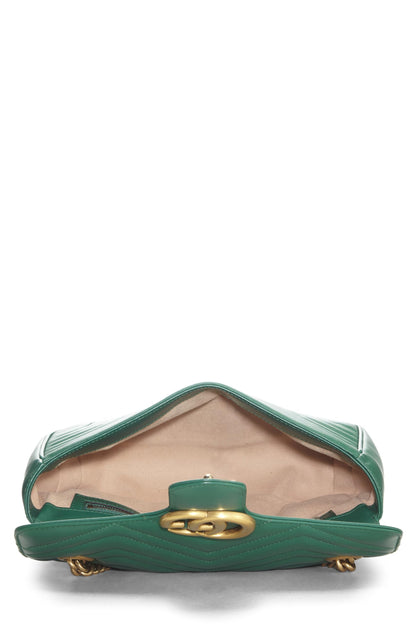 Gucci, Pre-Loved Green Leather GG Marmont Shoulder Bag Small, Green