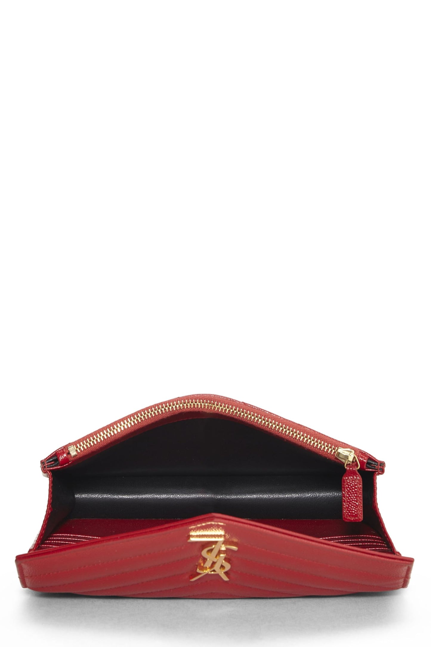 Yves Saint Laurent, Pre-Loved Red Grained Calfskin Envelope Wallet-On-Chain (WOC), Red