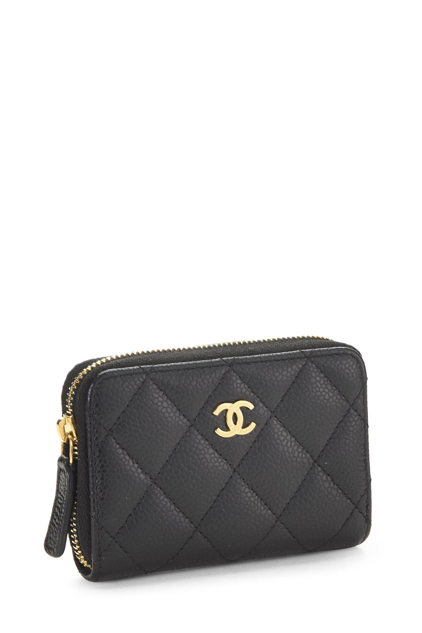 Chanel, Pre-Loved Black Caviar 'CC' Zip Around Coin Purse, Black