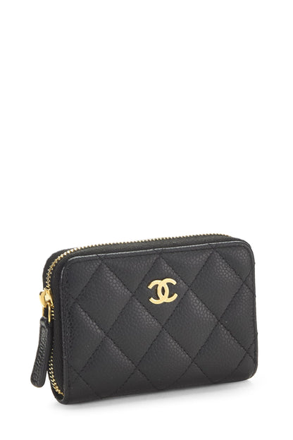 Chanel, Monedero con cremallera alrededor de caviar negro 'CC' Pre-Loved, Negro