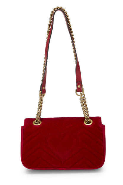 Gucci, Bolso de hombro mini GG Marmont de terciopelo rojo Pre-Loved, Rojo