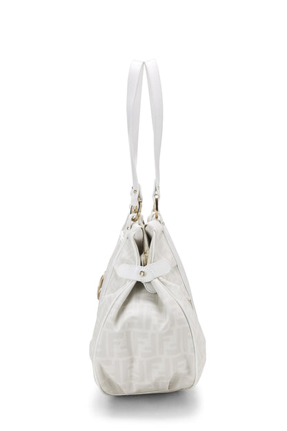 Fendi, sac de chef Zucca en toile enduite blanche d'occasion, grand modèle, blanc