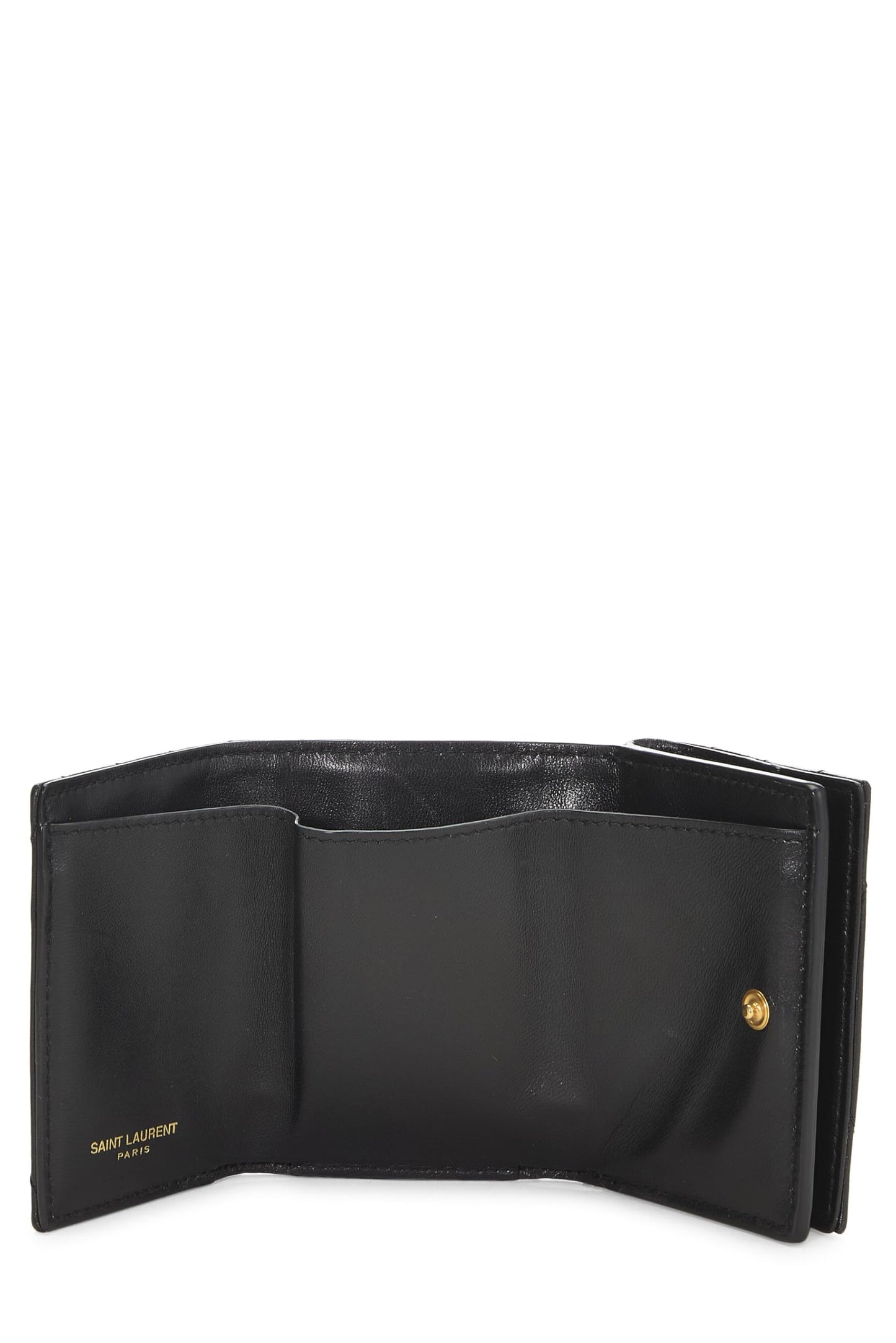 Yves Saint Laurent, portefeuille compact Origami en cuir d'agneau noir d'occasion, noir