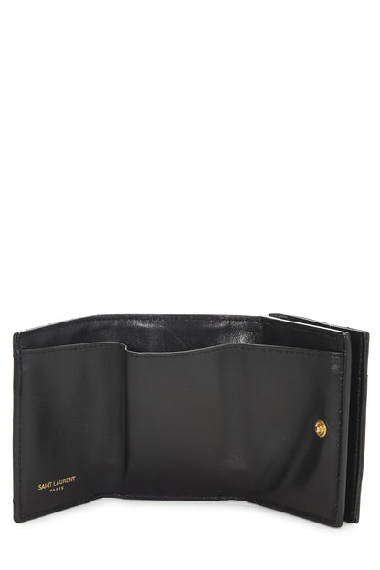 Yves Saint Laurent, Pre-Loved Black Lambskin Leather Origami Compact Wallet, Black