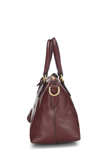 Prada, Pre-Loved Burgundy Calfskin Logo Embossed Convertible Handbag, Burgundy