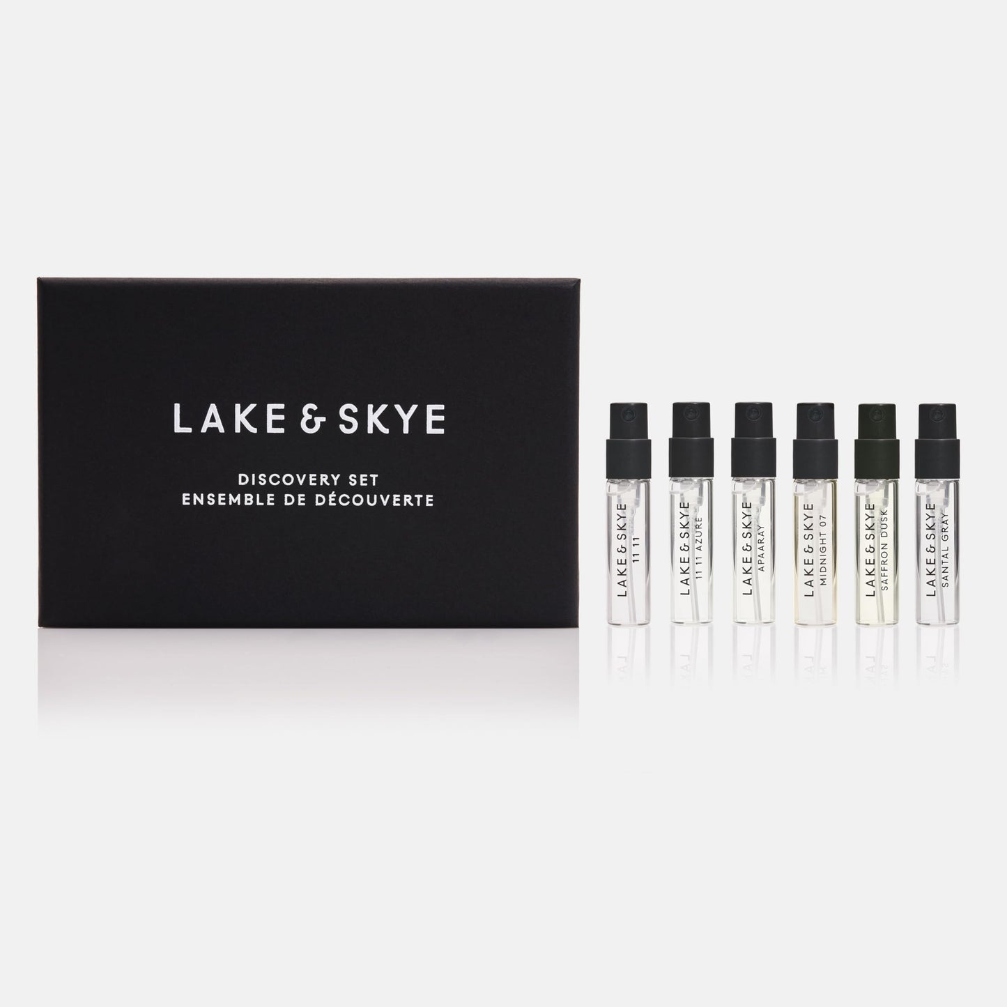 Lake & Skye 6 Piece Discovery Set – Includes 11 11, 11 11 Azure, Apaaray, Midnight 07, Saffron Dusk and Santal Gray – 0.06 fl oz ea (2 ml ea)