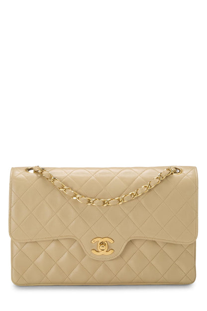 Chanel, Pre-Loved Beige Quilted Lambskin Curved Double Flap Medium, Beige