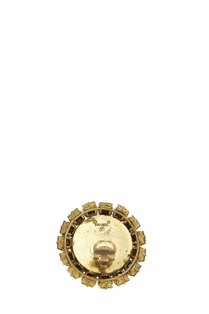 Chanel, Boucles d'oreilles en fausses perles « CC » en or et cristal, d'occasion, or