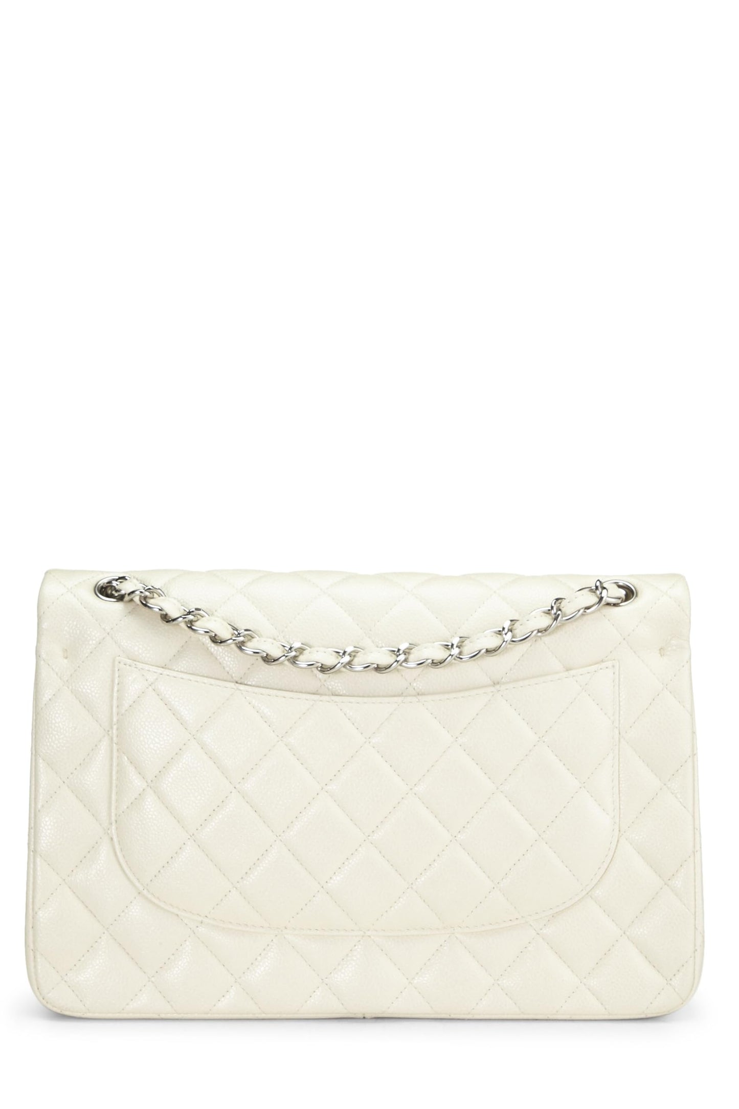 Chanel, Pre-Loved White Quilted Caviar New Classic Double Flap Jumbo, White